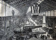 Interior of Machinery Hall at Centennial Exposition with armaments. Philadelphia, PA.
