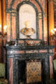 Dining room fireplace with Roman-style bust at The Elms. Newport, RI.