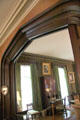 Gothic archway frames South Parlor seen from North Parlor at Kingscote. Newport, RI.