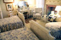 Bedroom with blue decor at Kingscote. Newport, RI.