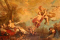 Romantic ceiling painting of Minerva goddess of Wisdom & War taking young man from his love while Cupid holds him back in Gold Room at Marble House. Newport, RI.