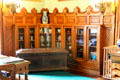 Bookcases with ceramics in billiard room at Chateau-sur-Mer. Newport, RI.