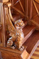 Carved winged lion at base of staircase at Newport Art Museum. Newport, RI.