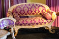 Settee & chair made of mother of pearl & upholstered with purple brocade by Johann Tanzwohl of Austria at Rough Point. Newport, RI