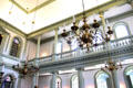 Early American chandeliers & balcony at Touro Synagogue. Newport, RI.