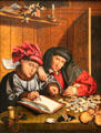 Money Changers painting by Marinus van Reymerswaele, Flemish at RISD Museum. Providence, RI.