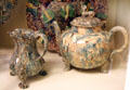Staffordshire agateware earthenware teapot & cream pitcher at RISD Museum. Providence, RI.