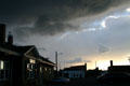 Storm clouds over Mitchell rail depot. Mitchell, SD.
