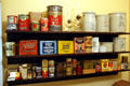 Crocks & tins for foodstuff in store display at South Dakota State Historical Society Museum. Pierre, SD.