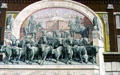 Mural monument to Chisholm Trail cattle drives by Richard Haas on Jett building. Fort Worth, TX.