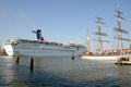Cruise ship Ecstacy passes barque The Elissa. Galveston, TX.