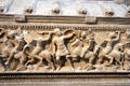 Detail of Roman marble sarcophagus showing battle between soldiers & amazons at Museum of Fine Arts, Houston. Houston, TX.