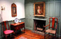 Queen Anne bedroom with portrait of William Holmes of Charleston, SC by John Wollaston at Bayou Bend. Houston, TX.