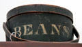 Wooden box with stenciled word beans at Kellum-Noble House at Sam Houston Park. Houston, TX.