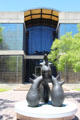 Bird bronze sculpture by Joan Miró at Cullen Sculpture Garden of Museum of Fine Arts, Houston with Glassell School of Art beyond. Houston, TX.