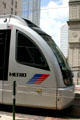 Curved nose of Metro rail car. Houston, TX.