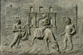 Sculpted history panel of story of Alamo by Michael O'Brien on Texas State History Museum. Austin, TX.