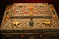 Lyndon B. Johnson Library gift to LBJ of box with precious stones & sculpted Asian Rhinos from King of Nepal. Austin, TX.