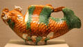 Liao dynasty earthenware Sancai ware ewer in shape of fish from China at San Antonio Museum of Art. San Antonio, TX.