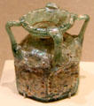 Byzantine glass pilgrim bottle prob. from Jerusalem at San Antonio Museum of Art. San Antonio, TX.