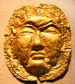 Greek gold miniature funerary mask at San Antonio Museum of Art. San Antonio, TX.