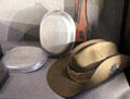 Australian army bush hat & mess kit used in WWII on New Guinea at National Museum of the Pacific War. Fredericksburg, TX.