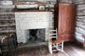 Walton-Smith log cabin fireplace at Pioneer Museum. Fredericksburg, TX.
