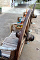 Wagon wheel benches on Main St. Fredericksburg, TX.