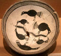 Ceramic black-on-white bowl with turkeys & centipede by Mogollon culture of NM at Dallas Museum of Art. Dallas, TX.