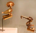 Gold bird-form finials from Sinú region, Colombia at Dallas Museum of Art. Dallas, TX.