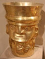 Gold Sicán-culture beaker from north coast, Peru at Dallas Museum of Art. Dallas, TX.