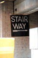 Stair way sign pointing to exit used by Oswald on his escape at The Sixth Floor Museum at Dealey Plaza. Dallas, TX.