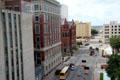 Dealey Plaza view from Sixth Floor Museum along Houston St. with County Jail Records Building & Original Court House. Dallas, TX.