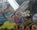 Logging story on Texas History mural in Great Hall of State at Fair Park. Dallas, TX.