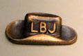 LBJ memorabilia pin in shape of western hat at LBJ Museum. San Marcos, TX.