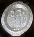 Texas Centennial commemorative metal ashtray with cowgirl & cowboy at Gonzales Historical Memorial. Gonzales, TX.