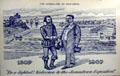 Jamestown Exposition postcard of Captain John Smith meeting Teddy Roosevelt at Moses Myers House museum. Norfolk, VA.