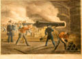 Graphic of Interior of Fort Sumter during bombardment on April 12, 1861 by Currier & Ives at Hampton Roads Naval Museum. Norfolk, VA.