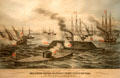 Graphic of "First Battle between Iron Ships of War" Monitor & Merrimac by Henry Bill at Hampton Roads Naval Museum. Norfolk, VA.