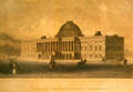 U.S. Capitol, with short round dome as originally built, engraving by A. Andres Sr. at James Madison Museum. Orange, VA.