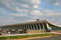 Modern sloped roof line of Eero Saarinen's Dulles International Airport Terminal. Chantilly, VA.