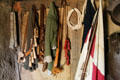 Row of single-charge gunpowder flasks in guard hut at Henricus. VA.