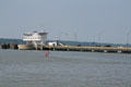 Car ferry Pocahontas docks near Jamestown on James River. Jamestown, VA.