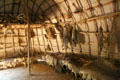 Interior of Native American bark house in Powhatan Village at Jamestown Settlement. Jamestown, VA.