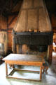 Open fireplace in house at Jamestown Settlement. Jamestown, VA.