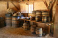 Barrels in storehouse at Jamestown Settlement. Jamestown, VA.