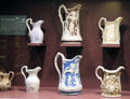 Press molded pitchers by English & American companies at Bennington Museum. Bennington, VT.