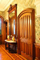 Main entry hall woodwork & wallpaper at Park-McCullough Historic Estate. North Bennington, VT.
