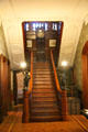 Main entry hall staircase to second floor at Park-McCullough Historic Estate. North Bennington, VT.