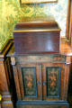Inlaid cabinet supporting music box at Park-McCullough Historic Estate. North Bennington, VT.